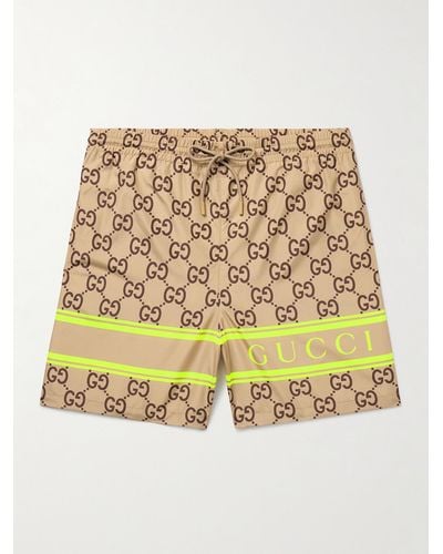 Gucci Straight-leg Long-length Logo-print Swim Shorts - Metallic