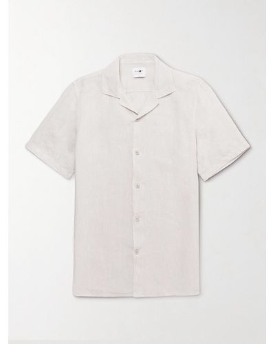 NN07 Miyagi Camp-collar Garment-dyed Linen Shirt - White