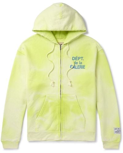 GALLERY DEPT. Logo-print Bleached Cotton-jersey Zip-up Hoodie - Yellow