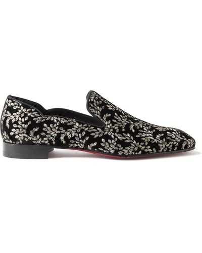 Christian Louboutin Dandy Chick Grosgrain-trimmed Embroidered Velour Loafers - Black
