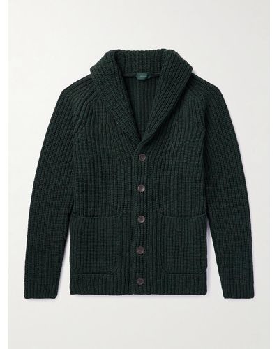 Incotex Zanone Slim-fit Shawl-collar Ribbed Wool Cardigan - Green