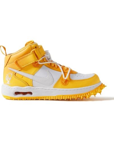 Nike Off-white Air Force 1 Mid Two-tone Leather High-top Sneakers - Yellow