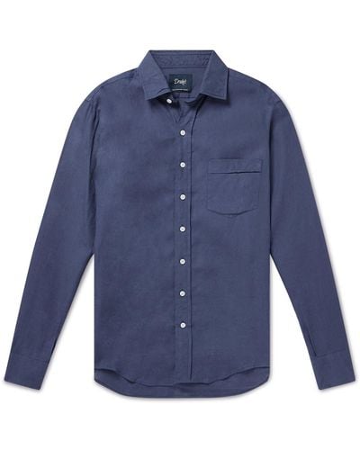 Drake's Crinkled Linen-gauze Shirt - Blue