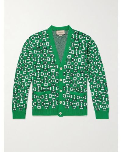Gucci Intarsia Cotton Cardigan - Green