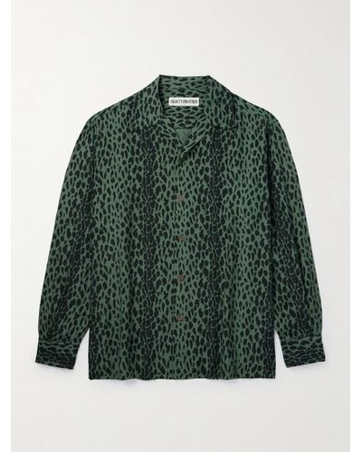Wacko Maria Tim Lehi Convertible-collar Leopard-print Woven Shirt - Green