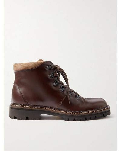 MR P. Jacques Suede-trimmed Leather Boots - Brown