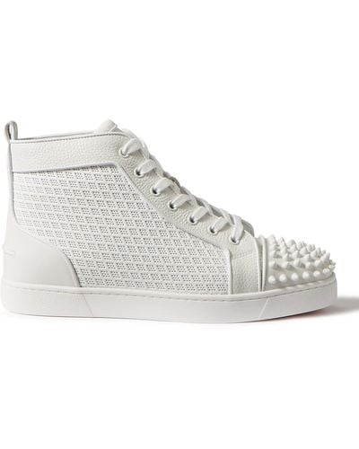 Christian Louboutin Lou Spikes Orlato Studded Leather And Mesh High-top Sneakers - White