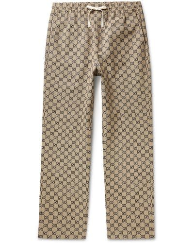 Gucci Straight-leg Logo-jacquard Cotton-blend Drawstring Pants - Natural