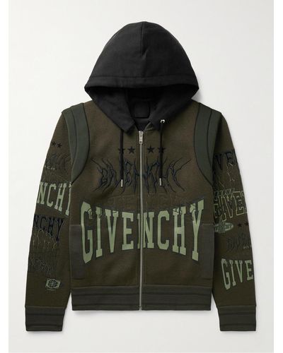 Givenchy Convertible Logo-detailed Cotton-trimmed Wool-jersey Hooded Bomber Jacket - Green