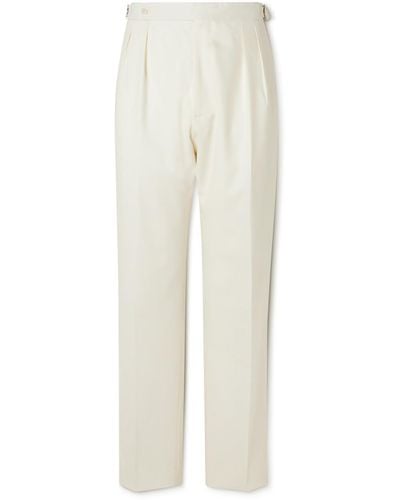 De Petrillo Straight-leg Pleated Virgin Wool Tuxedo Pants - White