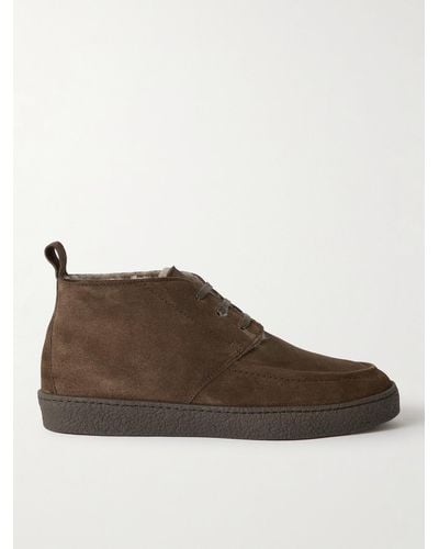 MR P. Larry Shearling-trimmed Regenerated Suede By Evolo® Chukka Boots - Brown