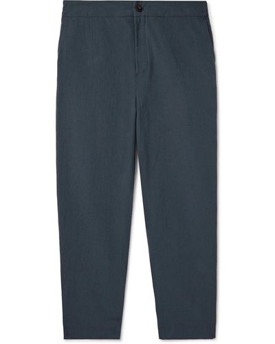 MR P. James Tapered Garment-dyed Cotton And Linen-blend Pants - Blue