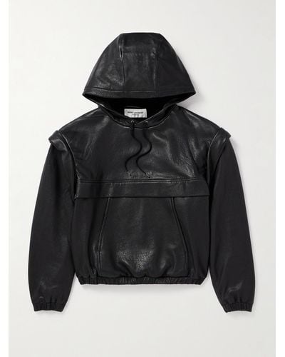Saint Laurent Logo-embossed Textured-leather Hoodie - Black