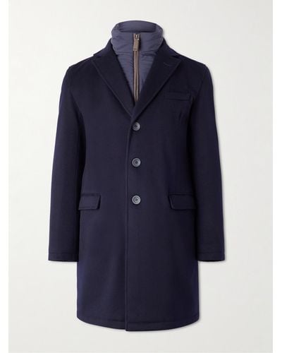 Herno Shell-trimmed Wool Coat With Detachable Gilet - Blue