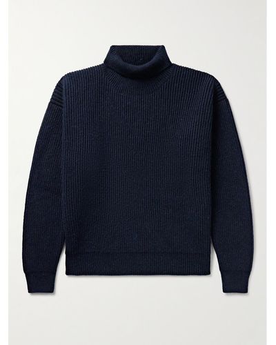 Loro Piana Ribbed Cashmere And Mohair-blend Rollneck Jumper - Blue