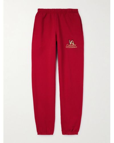 CHERRY LA Pantaloni sportivi a gamba dritta in jersey di cotone con logo ricamato - Rosso