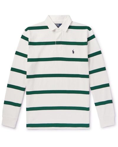 Polo Ralph Lauren Wimbledon Logo-embroidered Striped Cotton-jersey Rugby Shirt - Gray