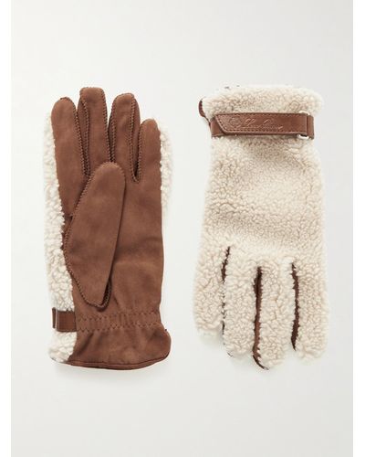 Loro Piana Leather-trimmed Suede And Shearling Gloves - Natural
