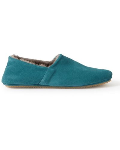 MR P. Babouche Shearling-lined Suede Slippers - Blue