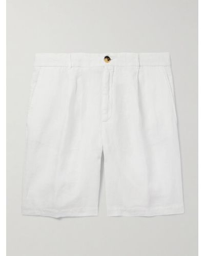 Brunello Cucinelli Straight-leg Pleated Linen Bermuda Shorts - White