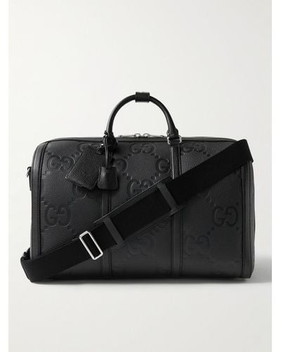 Gucci Monogrammed Full-grain Leather Duffle Bag - Black
