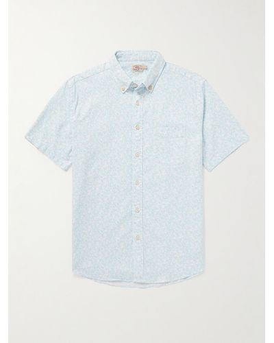 Faherty Breeze Button-down Collar Printed Hemp-blend Shirt - Blue