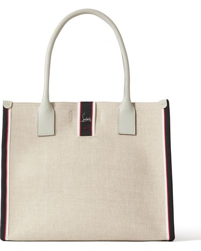 Christian Louboutin Nastroloubi Leather And Webbing-trimmed Canvas Tote - Natural