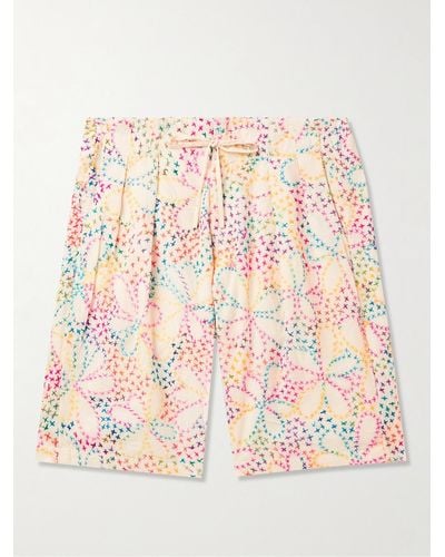 Monitaly Straight-leg Embroidered Cotton Shorts - Pink