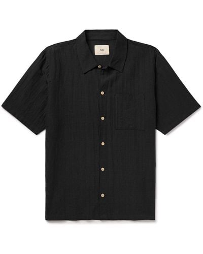 Folk Gabe Cotton And Linen-blend Shirt - Black