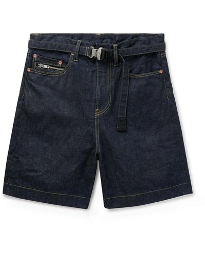 Sacai Beyondexx Wide-leg Belted Denim Shorts - Blue