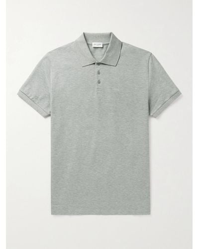 Saint Laurent Logo-embroidered Cotton-piqué Polo Shirt - Grey