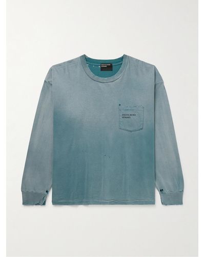 Enfants Riches Deprimes Thrashed Distressed Logo-print Cotton-jersey T-shirt - Blue
