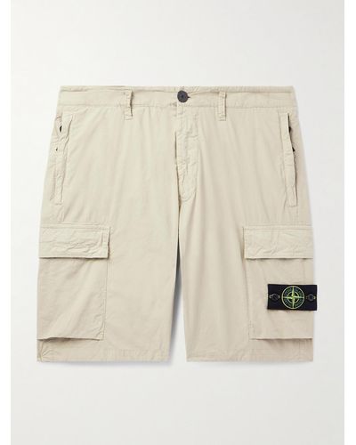 Stone Island Shorts cargo a gamba dritta in tela di misto cotone con logo applicato - Neutro