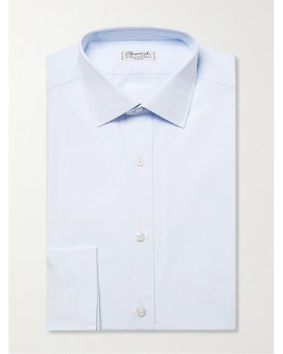 Charvet Blue Slim-fit Double Cuff Cotton-poplin Shirt