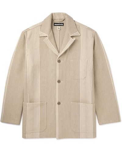 Monitaly Convertible-collar Striped Linen And Cotton-blend Jacket - Natural
