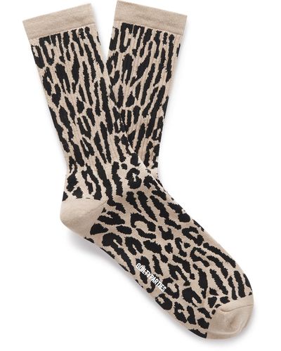 Wacko Maria Leopard-intarsia Socks - Black