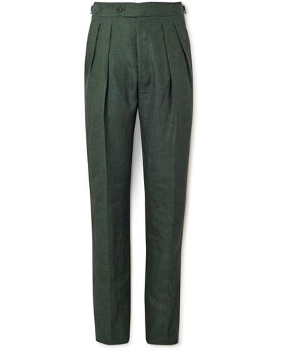 Richard James Straight-leg Pleated Linen Suit Pants - Green