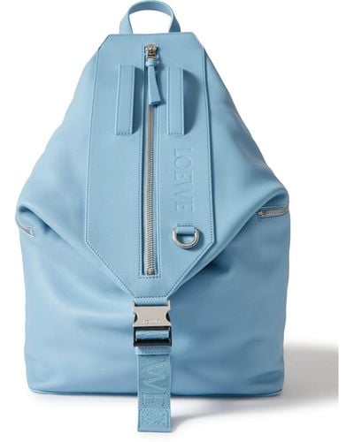 Loewe Convertible Logo-debossed Leather Backpack - Blue