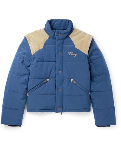 CHERRY LA Convertible Quilted Padded Suede-trimmed Shell Jacket - Blue