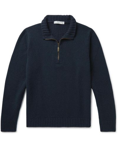 Inis Meáin Donegal Merino Wool And Cashmere-blend Half-zip Sweater - Blue