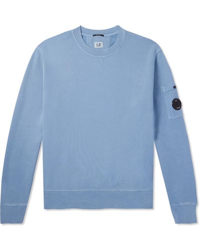C.P. Company Logo-appliquéd Brushed Cotton-jersey Sweatshirt - Blue