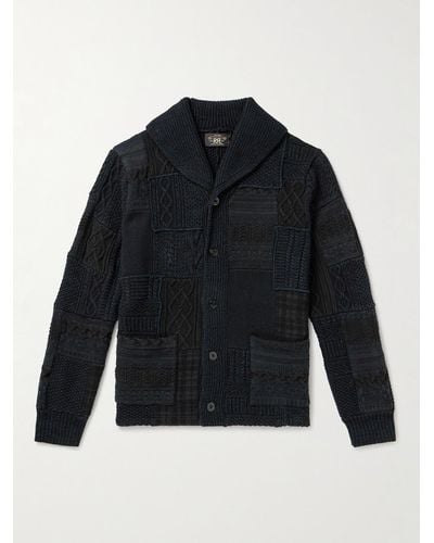 RRL Shawl-collar Patchwork Cotton And Wool-blend Cardigan - Blue
