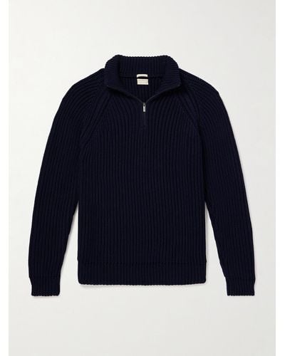Massimo Alba Dylan Ribbed Cotton Half-zip Sweater - Blue