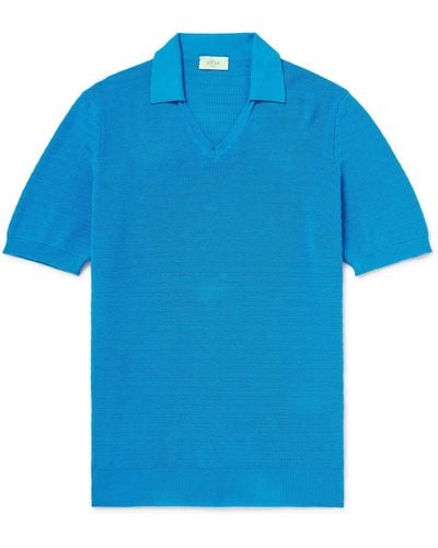 Altea Waffle-knit Cotton Polo Shirt - Blue
