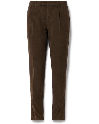 Boglioli Slim-fit Pleated Garment-dyed Cotton-blend Corduroy Suit Pants - Brown