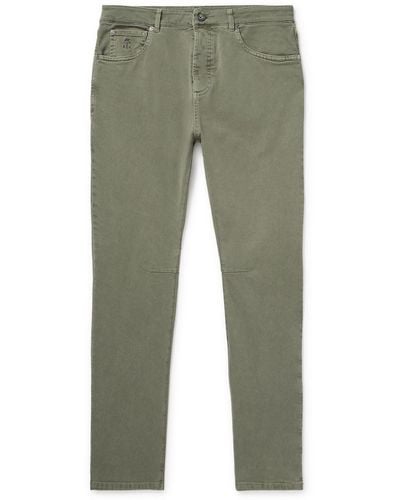 Brunello Cucinelli Tapered Garment-dyed Stretch-cotton Pants - Green