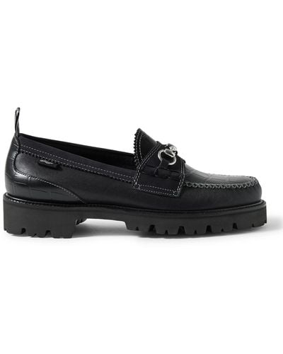 G.H. Bass & Co. Nicholas Daley Lincoln Weejuns® Embellished Suede-trimmed Croc-effect Leather Loafers - Black