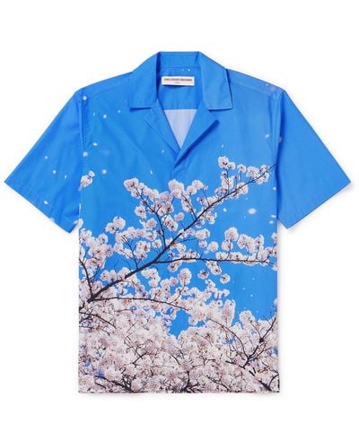 Orlebar Brown Maitan Camp-collar Printed Organic Cotton-poplin Shirt - Blue