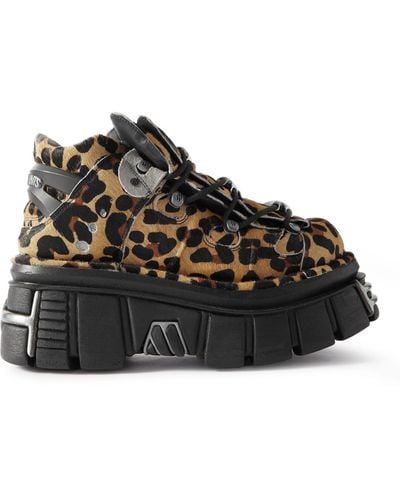 Vetements New Rock Embellished Leopard-print Pony Hair Platform Sneakers - Black