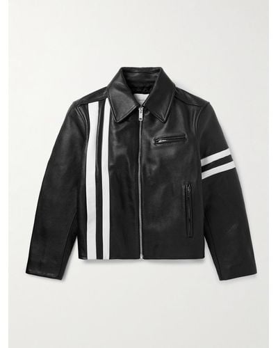 Second Layer Padova Racer Striped Full-grain Leather Jacket - Black